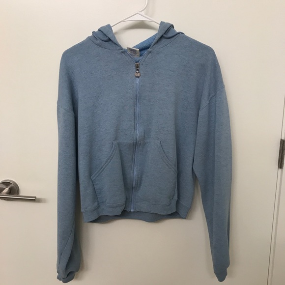 Cropped light blue zip up sweatshirt - Picture 2 of 2